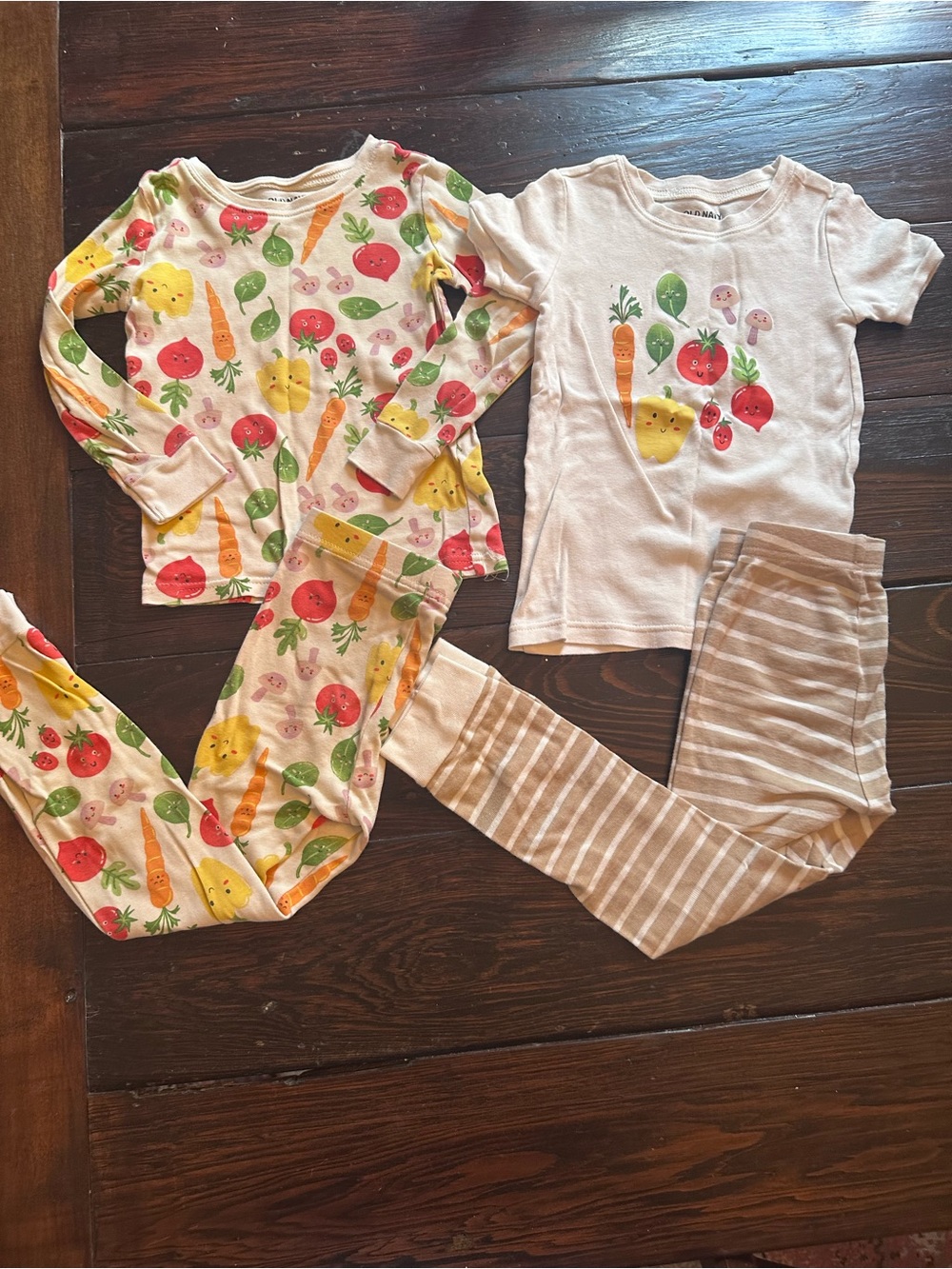 Kids Vegetable Print Cotton Pajama Set of two - Cream with Red, Yellow & Green